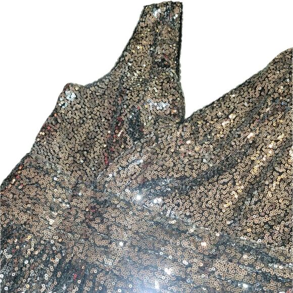 Kate Kasin Silver Black Sequin Bridesmaid Sleeveless Maxi Evening Prom Dress 2 - Picture 6 of 15